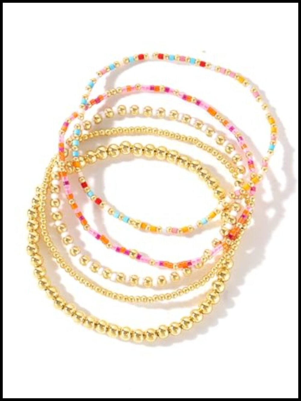 Dainty Gold Plated Seed Bead Bracelet Stack - Boho Stretchable 5-Piece Set